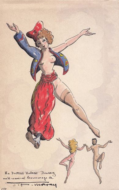MORVAN 
Paul-François MORVAN - [Erotic composition].

Original watercolor signed...