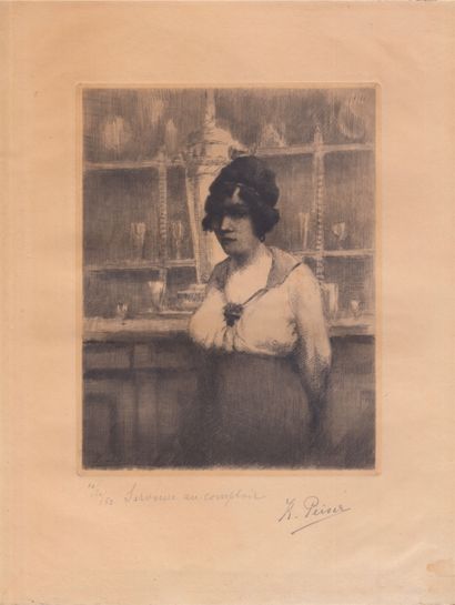 PEISER 
Kurt PEISER (ANTWERP, 1887 - UCCLE, 1962) - Waitress at the counter.

Etching...