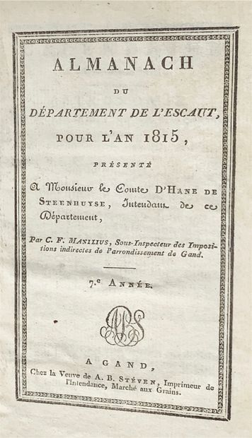 null 
C. F. MANILIUS - Almanach du Département de l'Escaut pour l'an 1815. 7e année.
Gand,...