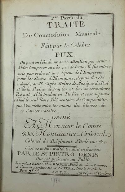 null 
Johann Joseph FUX - Traité de composition musicale [...] traduit en françois...