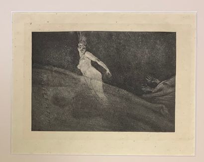 null 
Félicien ROPS (NAMUR, 1833 - ESSONES, 1898) - Le Rideau cramoisi.
 226 x 157...