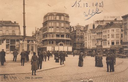 null 
LIÈGE. Set of 37 postcards before 1914, handwritten date and/or cancellation...