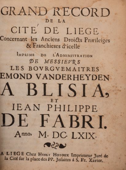 null 
[BELGICANA LIÈGE] Jean-Philippe de FABRI & EDMOND VANDERHEYDEN A BLISIA - Grand...