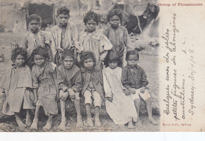 null 
AUSTRALIA: ABORIGINES. Set of 16 postcards from 1908, most of the stamps r...