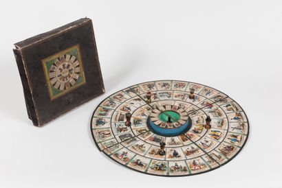 null 
GAME OF FORTUNE. 
 End of XIXth c. 260 x 260 mm. Box in brown moiré percaline,...