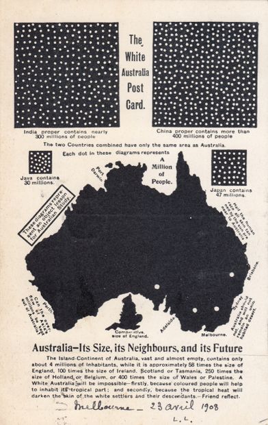 null 
AUSTRALIE. Ensemble environ 110 cartes postales de 1908. La plupart des timbres...