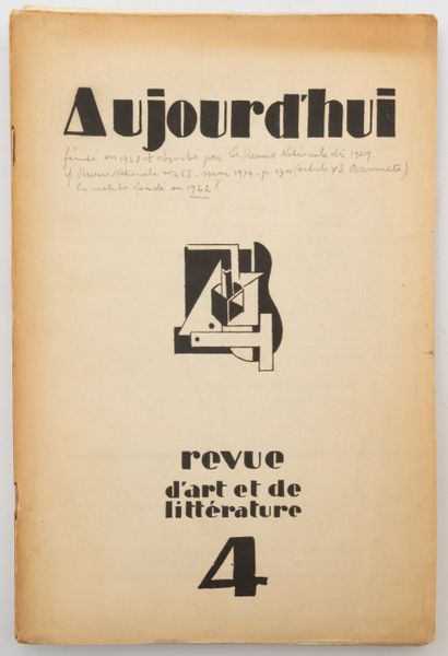 null 
«AUJOURD'HUI». Revue d'art et de littérature. N° 2, 3 & 4.
Bruxelles, s.d....