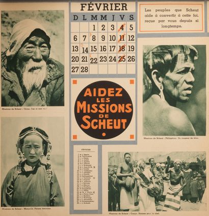 null 
MISSIONS DE SCHEUT - Calendrier-cartes postales pour l'année 1938.
 297 x 270...