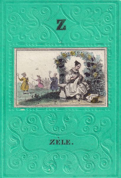 null [JEU] []Abécédaire édifiant.
[France, ca 1830-1840]. 25 cards, 9 x 6 cm, gray...