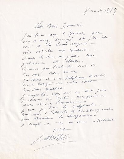 null [AUTOGRAPHES] FÉLIX LABISSE - Autograph letter signed to Marc Danval.
(Knokke...