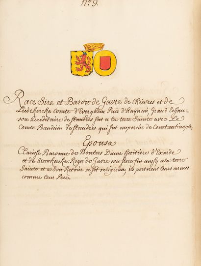 null [MANUSCRIT] Armorial of the lords of Gavre and allied families.
S.l., [18th...