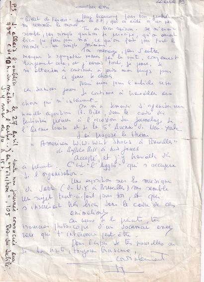 null Marc DANVAL - Typed letter signed concerning a letter to Pierre Arty.
Brussels,...