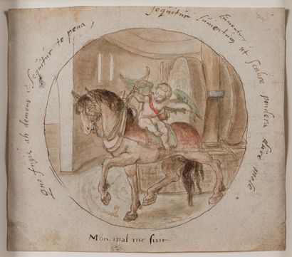 null After Jacques II de GHEYN - Emblem with tondo figure showing Cupid on a draught...