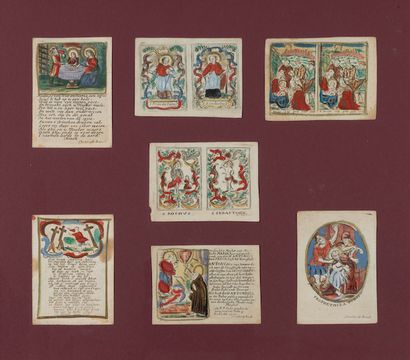 null [RELIGIOUS IMAGERY] 7 pious images in color, 2 with prayer in Dutch.
 17th-18th...
