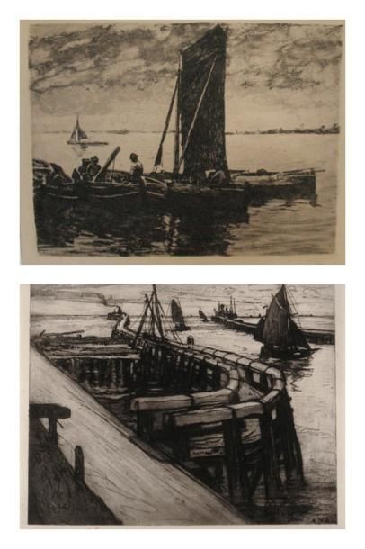 Léopold HAECK (Anvers, 1868 - Wynegem, 1928) [Barques de pêcheurs].: Eau-forte. Nom...