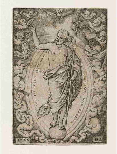 SEBALD BEHAM (1500-1550) Christ en gloire.
1546.
Belle gravure représentant le Christ...