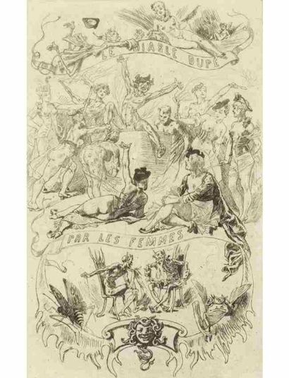 Félicien ROPS (Namur, 1833 - Essones, 1898) Le diable dupé par les femmes.
1881.
Héliogravure...