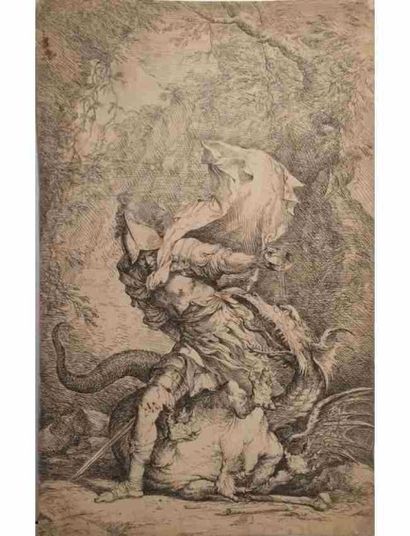 SALVATOR ROSA (ARENELLA, 1615 - ROME, 1673) Jason et le dragon.
Belle eau-forte représentant...