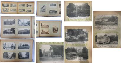 Châteaux Environ 465 cartes postales, époques diverses. Album in-4 à l'italienne,...
