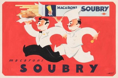 null 
[PUBLICITÉ] HERVÉ - Chic du macaroni SOUBRY.
 S.d. [Années 50 (?)].

Beau projet...