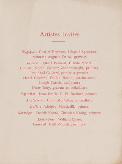 null 
Les XX Bruxelles : [catalogue].
Bruxelles, Les XX, 1886. 16,5 x 12,5 cm, couverture...