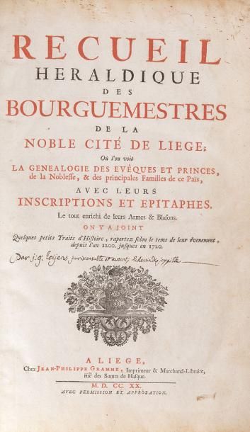 null 
[Louis ABRY ]- Recueil héraldique des bourguemestres de la noble cité de Liège;...
