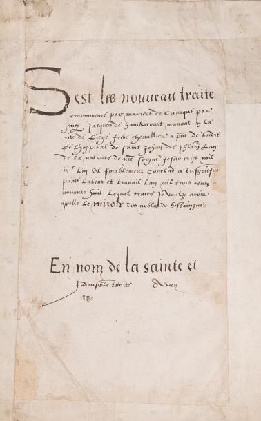 null 
[MANUSCRIT] Jacques de HEMRICOURT - Le Miroir des nobles de Hesbaye.
S.l.n.d....
