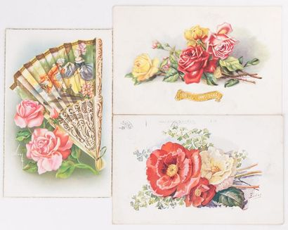 null 
FLEURS. Environ 330 cartes postales illustrées de fleurs, époques diverses...