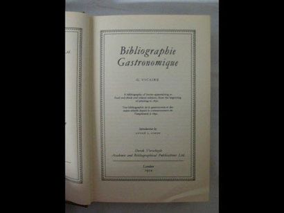 Georges VICAIRE Bibliographie gastronomique. London, Derek Verschyle, 1954. In-8,...