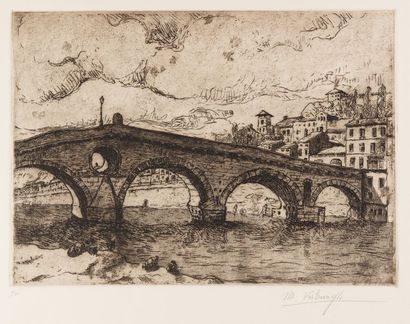VERBRUGH 
Médard VERBURGH (Roulers, 1886 - Bruxelles, 1957) - [Pont à quatre arches].

Eau-forte....