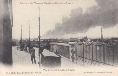 null 
ANVERS-HOBOKEN. Incendie des tanks à pétrole. 17 cartes postales.
Anvers, Phototypie...