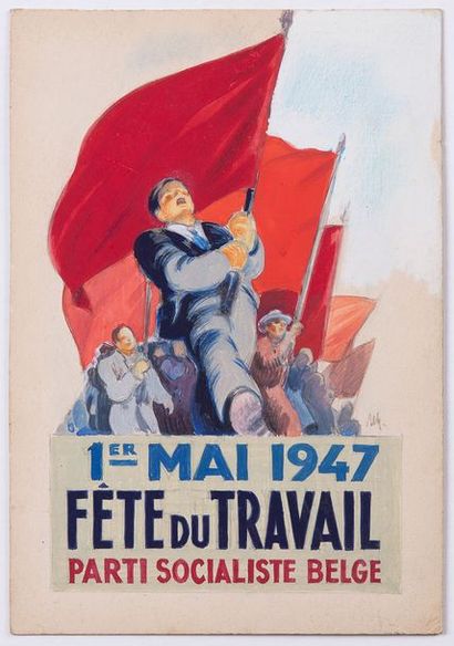 null 
[PARTI SOCIALISTE BELGE ]- 1er Mai 1947. Fête du travail. Parti Socialiste...