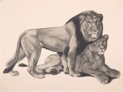GUYOT 
Georges Lucien GUYOT (Paris, 1885-1973) - Lion et lionne.

Lithographie en...