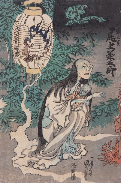 Kuniyasu 
[JAPON] ÉCOLE UTAGAWA KUNIYASU - Scène de kabuki. Trois personnages.

Page...