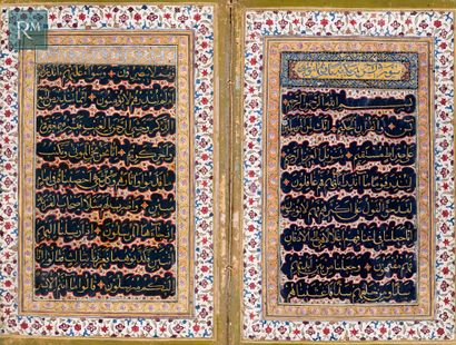 MANUSCRIT AUX CINQ SOURATES 
PROBABLY CASHMERE, SIGNED, COMMISSIONED AND DATED: 
MUHAMMAD...