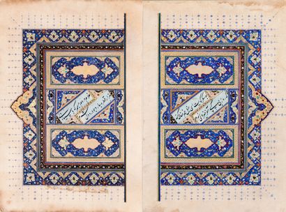 DOUBLE PAGE ENLUMINÉE AVEC UN « GHAZAL » DE HÂFEZ 
Iran, Qajar art, 19th century









Two...