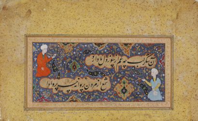 Feuillet d'une anthologie de poésie persane, monté en page d'album 
Calligraphy attributed...