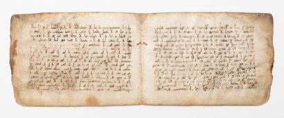 Double folio d'un coran en coufique Moyen Orient ou Afrique du Nord, art abbasside,...