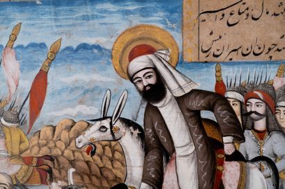 Miniature persane illustrant un manuscrit d'épopée shiite : Khalid ibn Walid envoi...