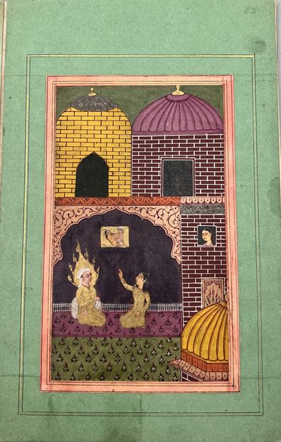 Neuf miniatures indiennes montées en un album concertina (Muraqqa') : Episodes de...