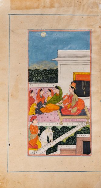 Feuillet d'un manuscrit poétique, illustré d'une miniature North India, early 19th...