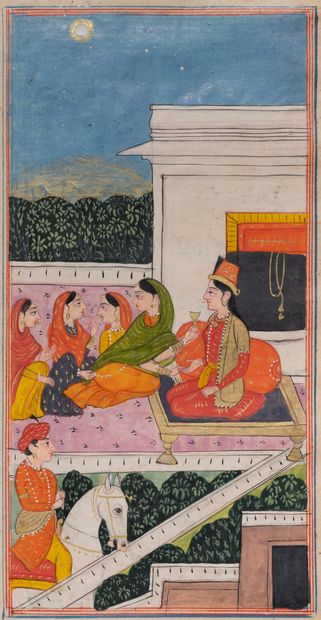 Feuillet d'un manuscrit poétique, illustré d'une miniature North India, early 19th...