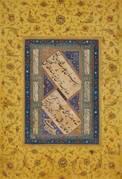 Calligraphie montée sur une page d'album : Quatrain de poésie persane 
Iran, Safavid...