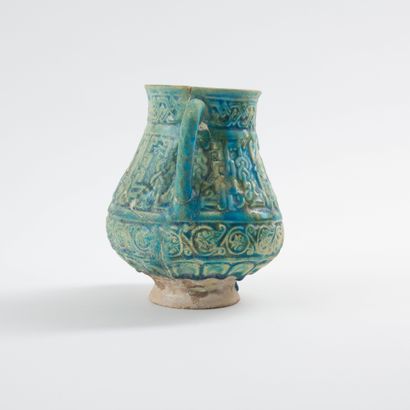 Pichet turquoise au bandeau épigraphié 
Eastern Iran, probably Bamiyan or Nichapur,...
