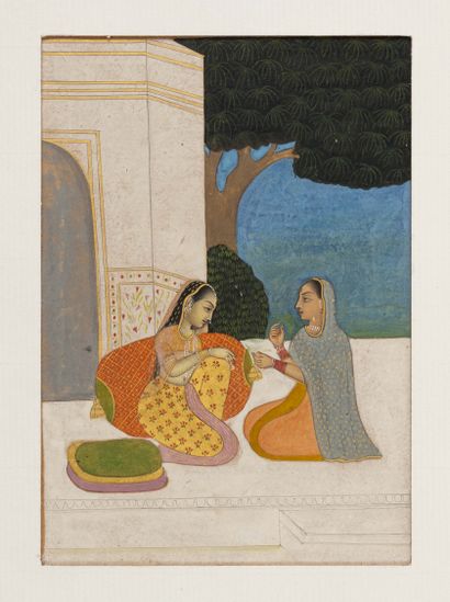 Quatre miniatures indiennes Mogholes provinciales, Faizabad et Rajasthan, XVIIIIe-XIXe...
