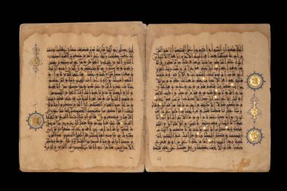 Douze folios d’un rare coran sur papier oriental Eastern Iran, 12th century

Surah...