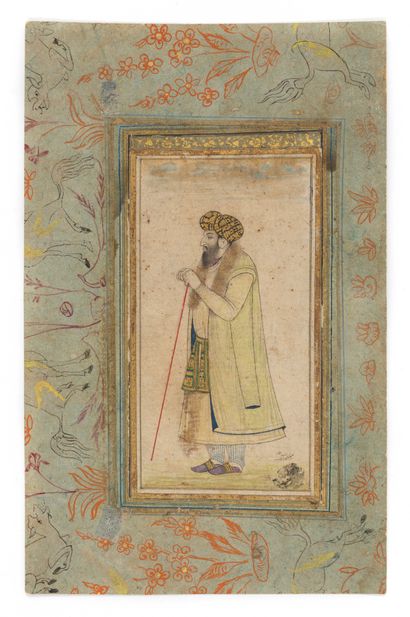 Portrait d'un dignitaire moghol India, Mughal art, 19th century

Gouache and gold...
