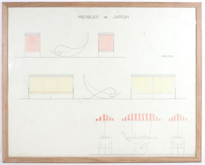  André ARBUS (1903-1969) and Gérard BOULÉ (1933-1990).
Project of garden furniture.
Drawing... Gazette Drouot