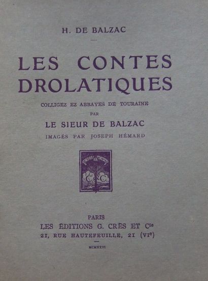  Honoré de Balzac, Les Contes drolatiques.
Paris, Crès, 1926. 2 volumes in-8, 286p... Gazette Drouot
