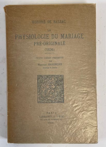  Honoré de Balzac, La Physiologie du mariage pré-originale (1826).
Paris, E Droz,... Gazette Drouot